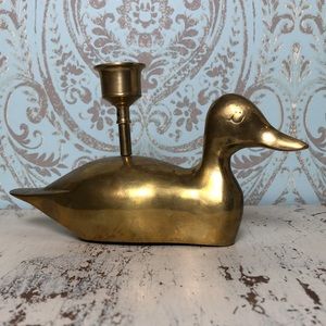 Vintage Brass Duck Candle Holder